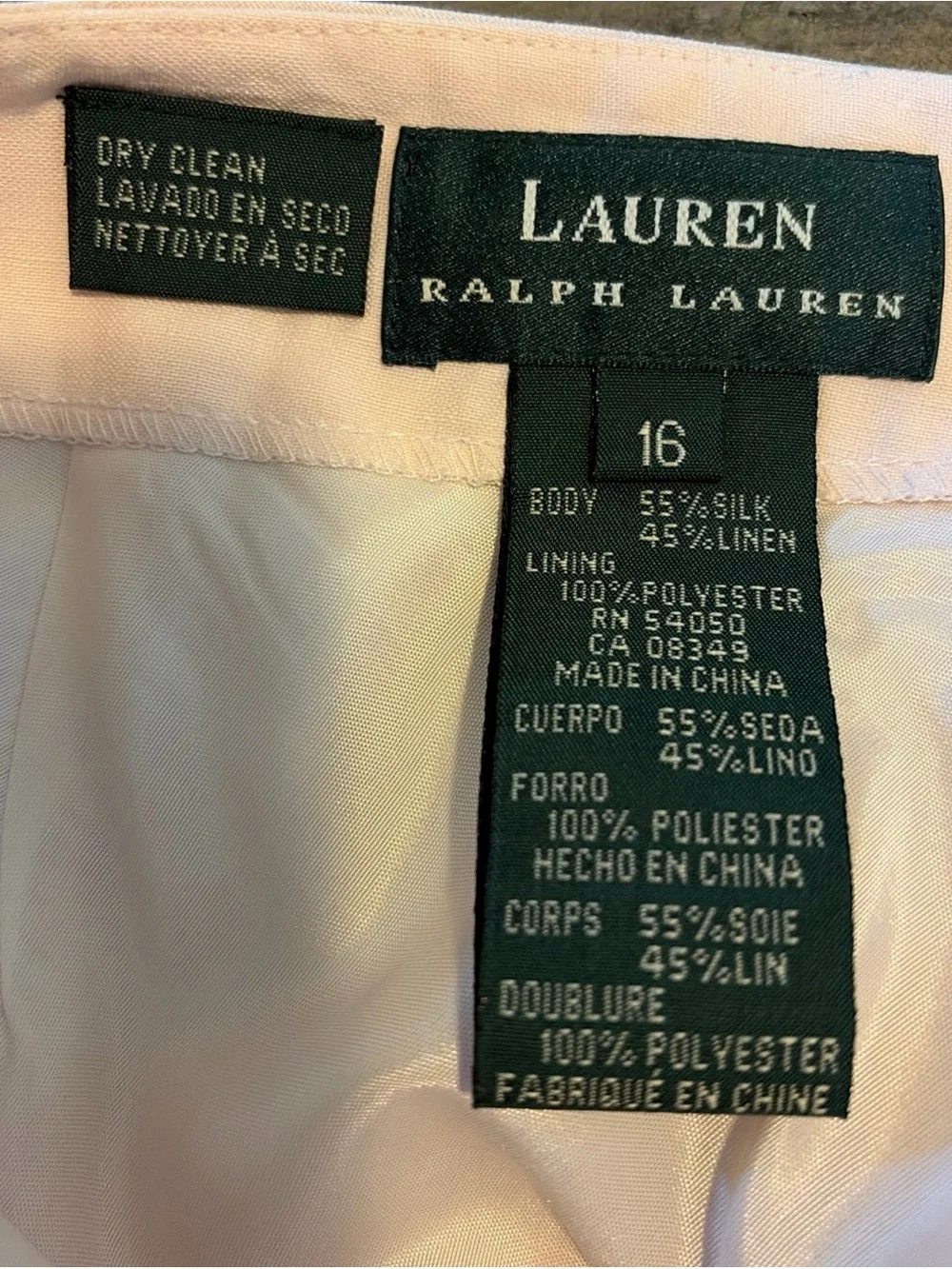 Vtg Ralph Lauren LRL Silk Linen Skirt Womens 16 Pale Pink Ruffle Hem NWT